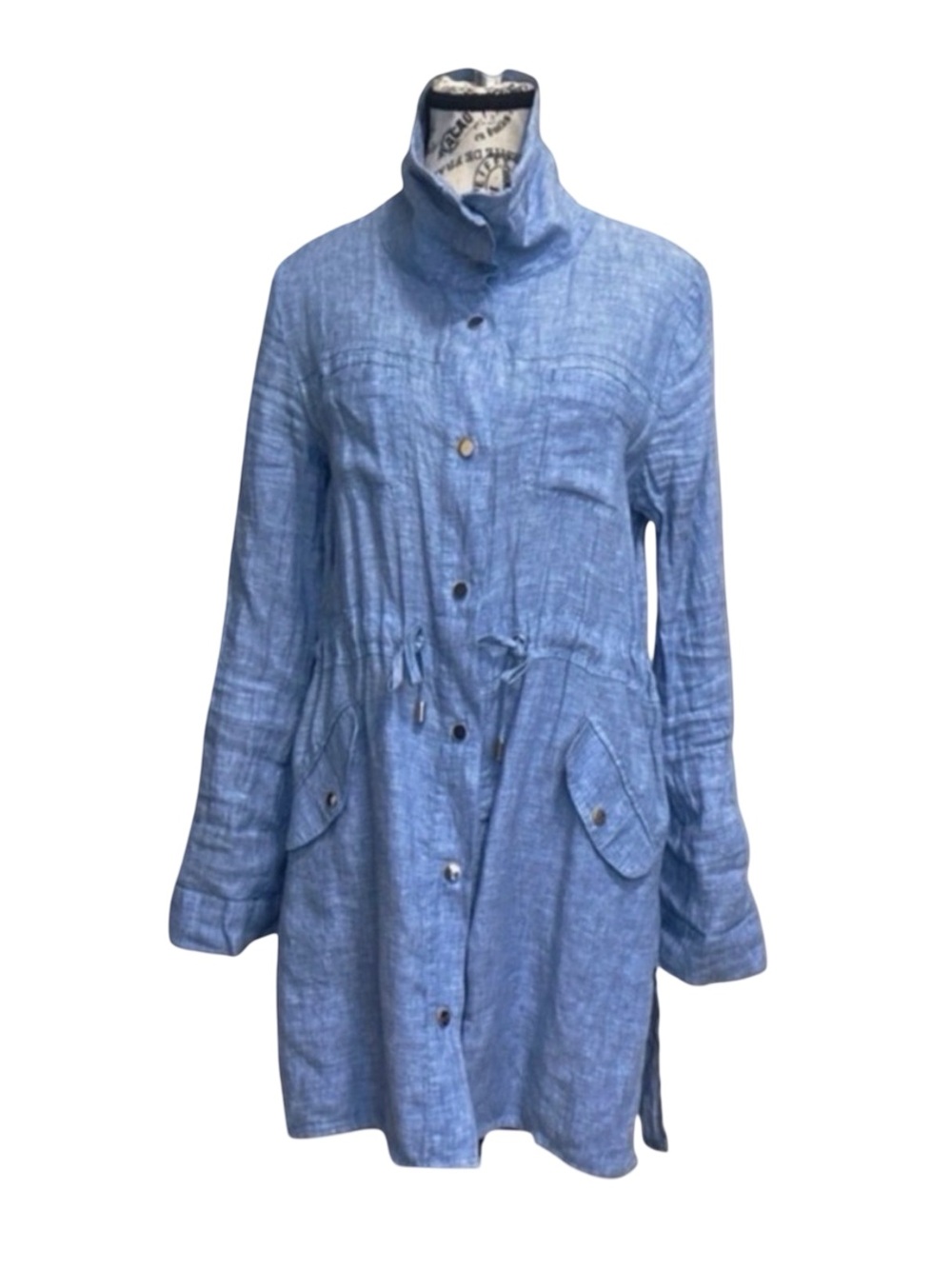 Chico's Chambray Blue Linen-Blend Utility Jacket | Size 4-6